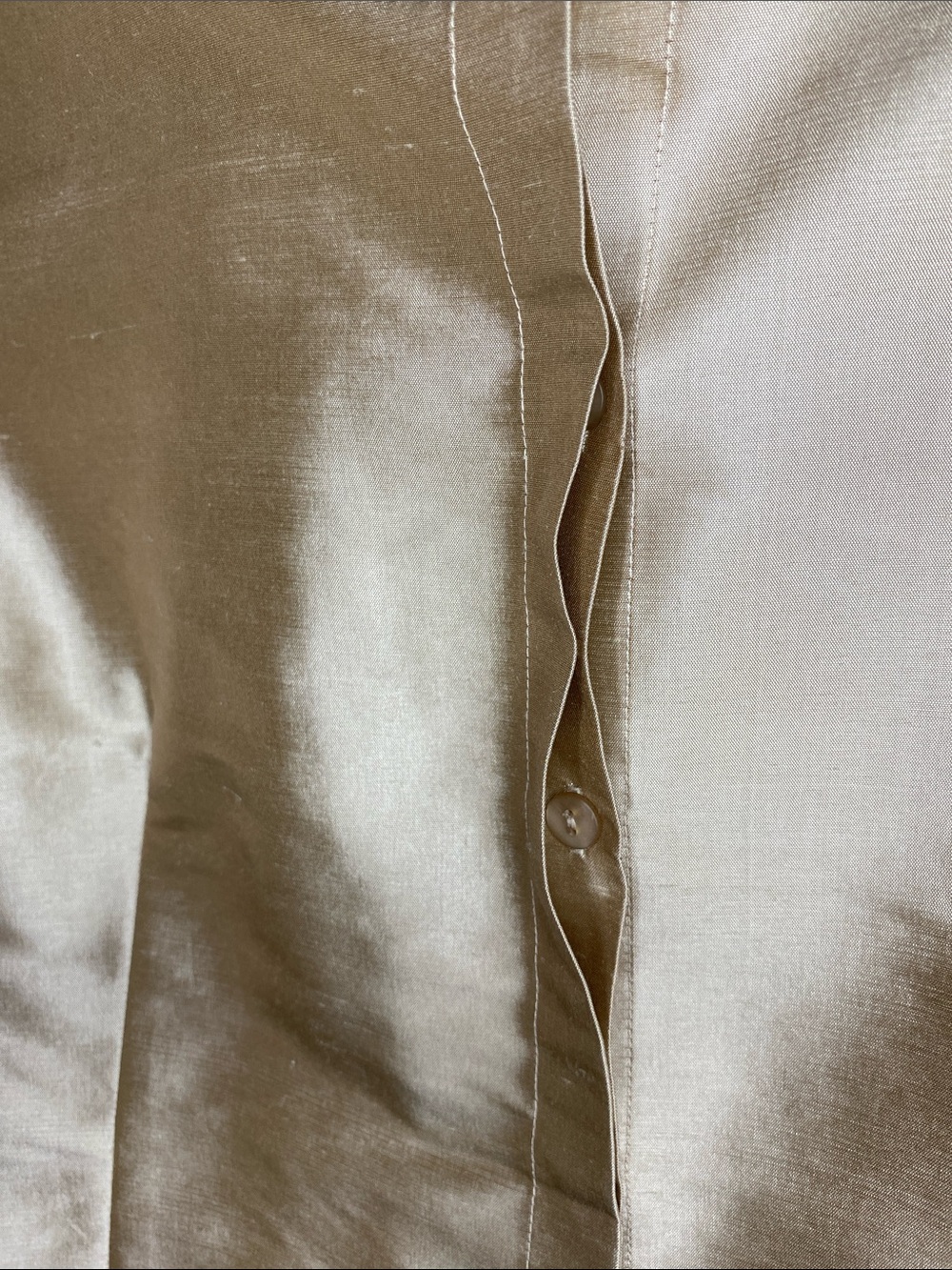 NWT Allison Taylor Shimmery Sand Tone Shantung Silk Covered Button-Front Blouse - Picture 3 of 10